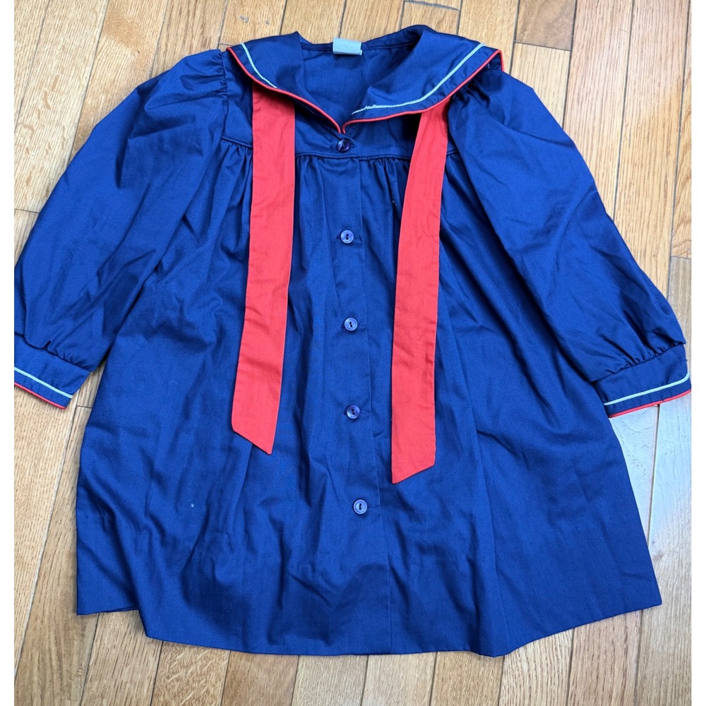 Bryan Vintage Girls Navy Blue Sailor Dress Red Tie Accent‎ Size 4 Made in USA